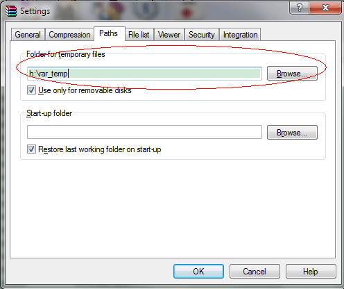 WinRAR temporary folder option.