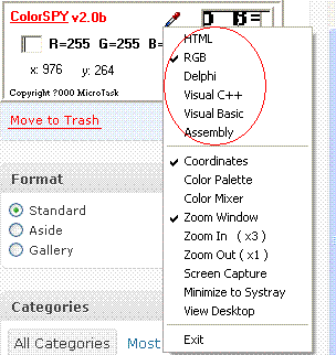 改变 ColorSPY 的颜色格式。