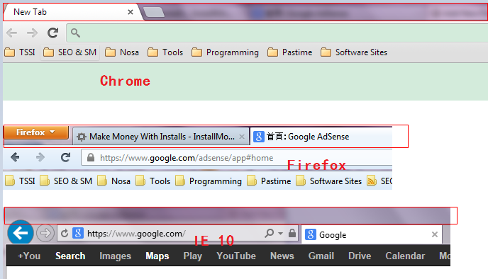 三大浏览器标题/标签栏对比